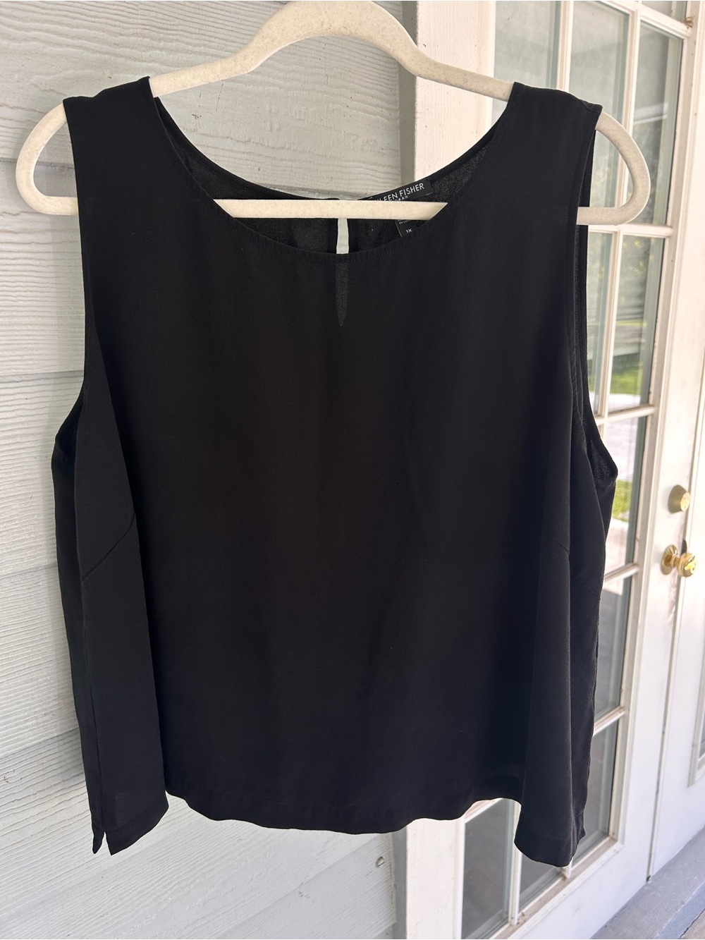 Eileen Fisher 100% SILK Black Scoop Neck Sleeveless Relaxed Blouse Shell Top 1X